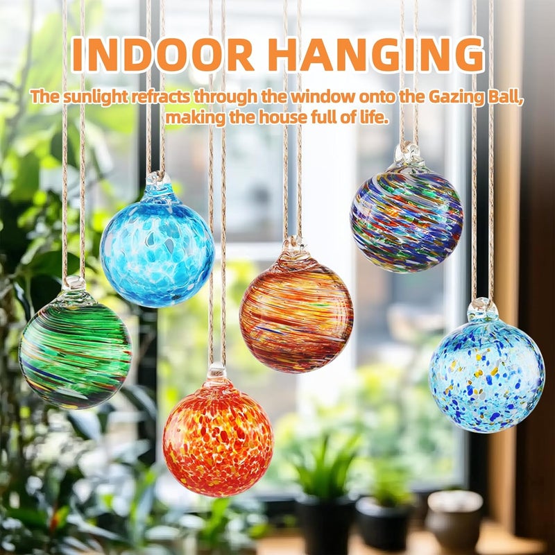 VOREEN 6-Pack Blown Glass Christmas Ornaments, 2.56" Handblown Hanging Glass Gazing Balls for Christmas Tree Decoration, Holiday Ornament Gift Set（Warm Amber & Holiday Tones） - Image 3